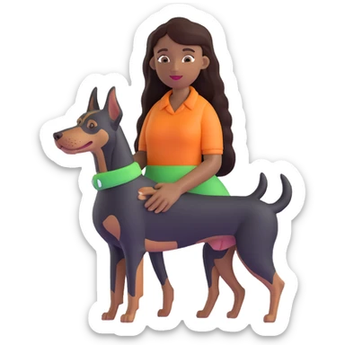 Black girl with long hair holding a Doberman dog sticker