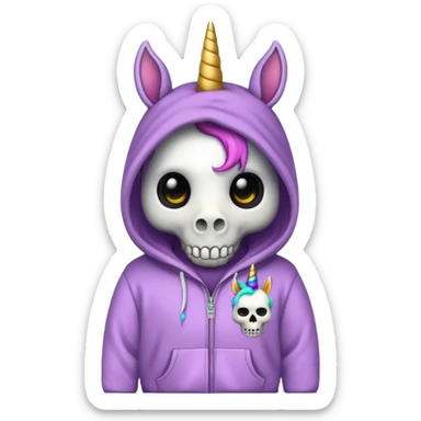 Unicorn wearing a skull hoodie sticker