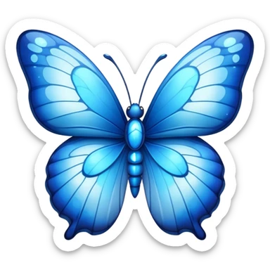 Cinematic Realistic Cute Blue Butterfly Portrait Emoji, Head tilted playfully and inquisitively, featuring beautifully patterned sapphire wings with intricate venation and a charming, petite body with round, sparkling eyes full of gentle curiosity, rendered with lifelike detail and warm natural highlights, high shine, affectionate and spirited, styled with a touch of whimsical garden magic, soft glowing outline, capturing the essence of a mischievous yet lovable blue butterfly that seems ready to flutter playfully into your arms! sticker