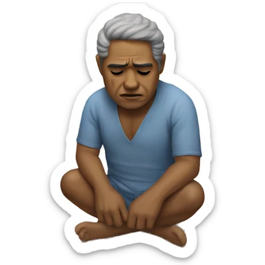 a peruvian man who is sad and crying, on the beach sticker