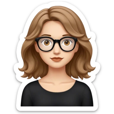 joven mujer de cabello por los hombros ondulado castaño claro, ojos marron, blanca, con gafas negras  sticker