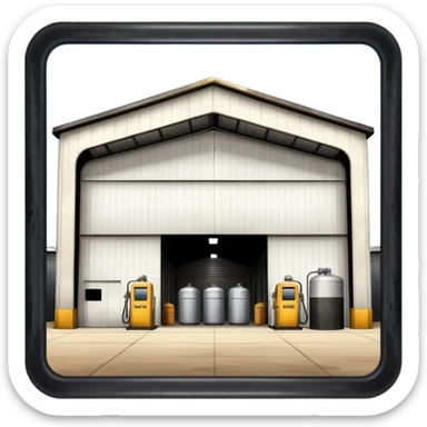 hangar, many fuel warehouse sticker