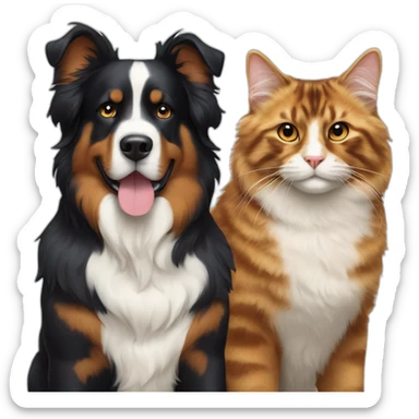 A Bernese dog next to A tortoiseshell cat without white sticker
