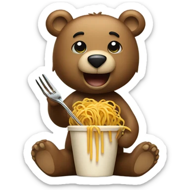 Bear eating spaghetti with a fork sticker