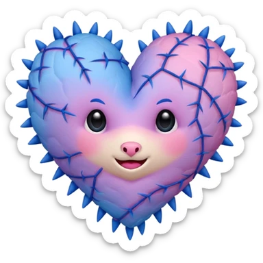 Stitched soft rose-thorny barb-wired patched up furry pastel pink-violet-blue-gradients heart sticker