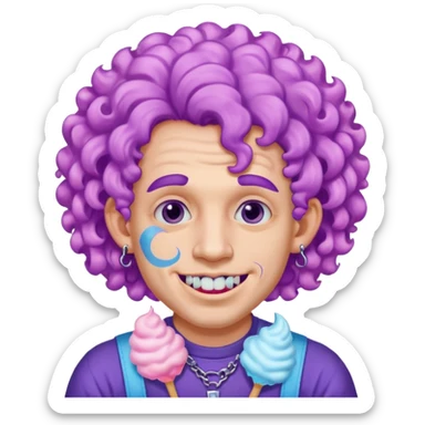 very colorful puffy violet curly haired man made out of cotton candy wearing teeth-braces and excessive face tattoos just face  sticker