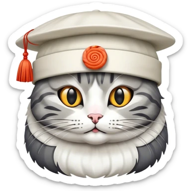 cat wearing a hat made out of sushi sticker