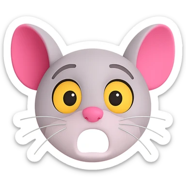 Change the expression to a shocked face instead of tongue out. Keep the same colors and style, do not make the mouse lighter grey. Maintain the 3D emoji look with transparent background. sticker