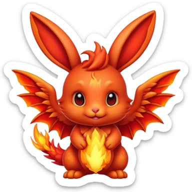 cute red fire bunny with fire paws and dragon wings sticker