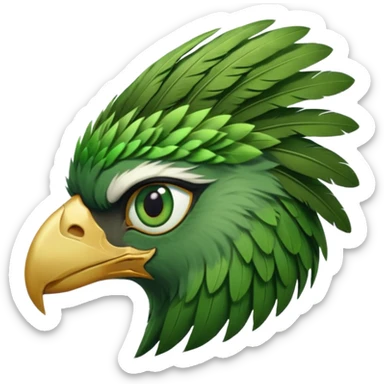 close up of just the eye at the side profile of the face of a green hawk that is looking away from the camera sticker