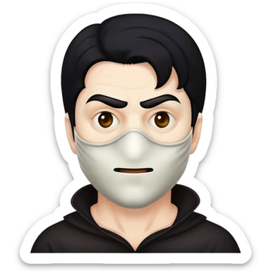 masked man, evil, serial killer, creepy, black hair, older sticker