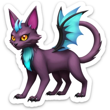 dark edgy dull pointy edgy Noivern-Noibat-Purloin-Torracat-Lykoi-Caracal-cat-Fakemon-fusion-hybrid-creature sticker