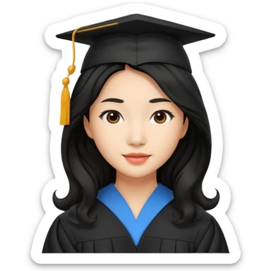 Graduate asian black hair with wavy hair long  sticker