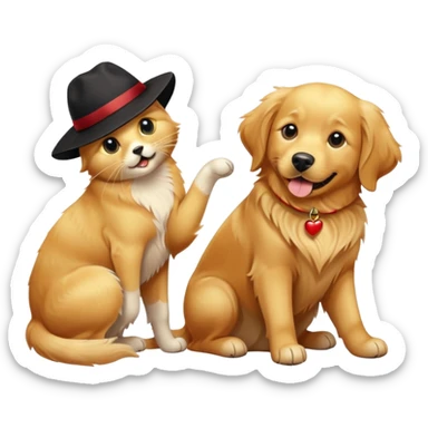Golden retriever y gato negro siendo mejores amigos sticker