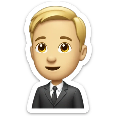 a business man with a hand in the ear sticker