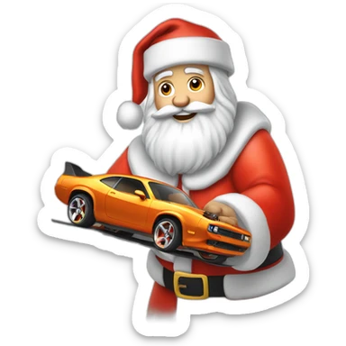 Santaclaus holding a hot wheels sticker