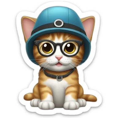 kitten with glasses and a propellor hat on sticker