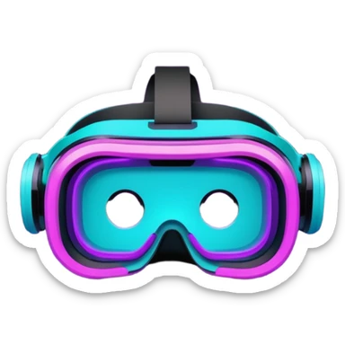 Futuristic glowing VR headset, full visor, immersive design, purple and cyan neon glow, dark background, digital tech style, no face. sticker