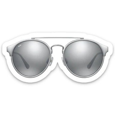 A pair of luxury sunglasses emoji with silver chrome frame, smooth rounded lenses, reflective metallic surface, high-end swag aesthetic, minimal and clean design, iOS emoji style, centered, white background sticker