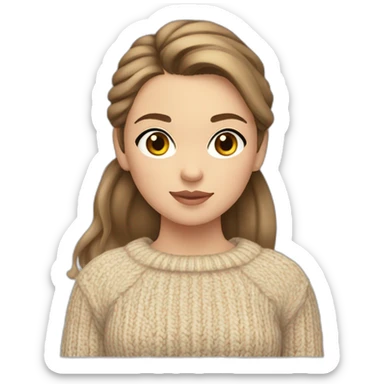 girl with light brunette hair in a ponytail with hazel eyes wearing a knit beige sweater sticker