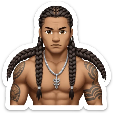 Samoan males with long braided hair, very muscular, tattoos, and Los Angeles street culture clothing. Tough and menacing. sticker