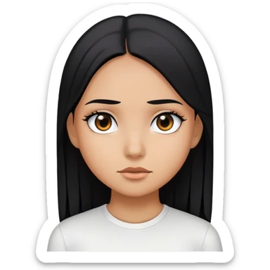 A girl with straight hair and black hair white shirt black color eyes skin color tan  sticker