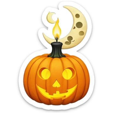 Black candle on a pumpkin with a moon sticker