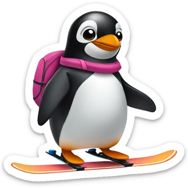 Penguin skiing sticker