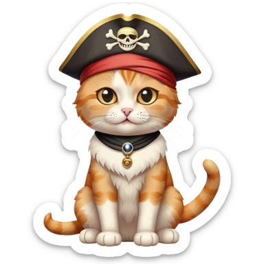 cat full body sitting, winking, wearing a pirate hat and eye patch sticker