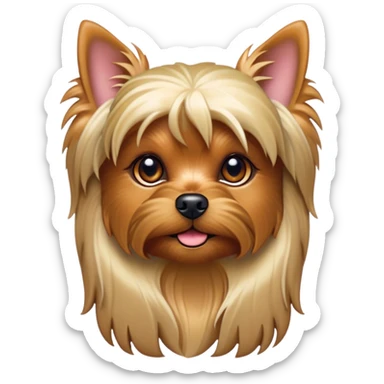 Cinematic Noble Yorkshire Terrier Portrait Emoji, Exuding refined charm and dignified poise, with a lustrous, silky fur in rich, deep hues, alert eyes and a confident expression, simplified yet exquisitely detailed, glowing with a soft, aristocratic radiance, high shine, embodying intelligent grace and classic elegance, soft glowing outline, capturing the essence of a regal Yorkshire Terrier ready to rule the screen with effortless sophistication! sticker