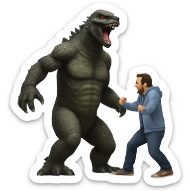 Godzilla fighting Bigfoot  sticker