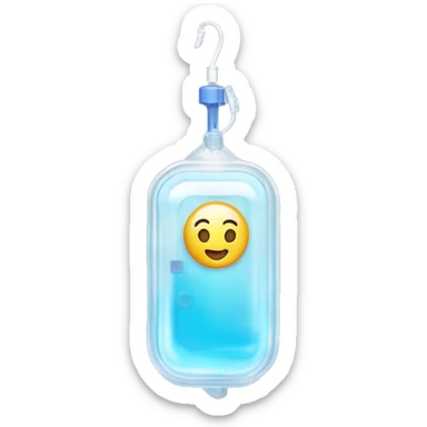 Rectangular transparent plastic iv bag filled with 500ml of fluid hanging on an iv pole in an intensive care unit  sticker