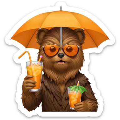 a wookiee wearing sunglasses drinking a tropical drink sticker