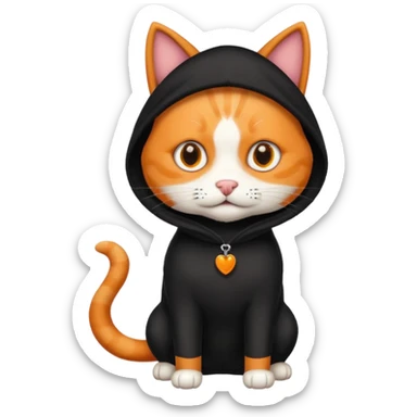 an orange cat that has a fully black dog costume on sticker