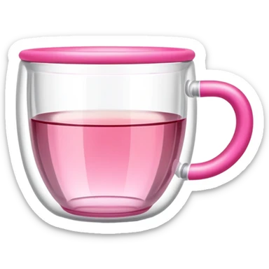 small transparent tea cup with pink handle and ribbed surface sticker