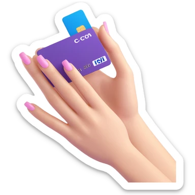 bank card in a neat female hand with manicure, clean white color, soft shadows and highlights, close-up view sticker
