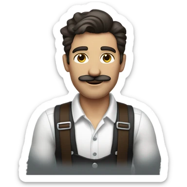 Brunette Man in suspenders with mustache no vest sticker