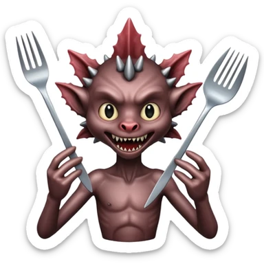 A demogorgon holding a fork sticker