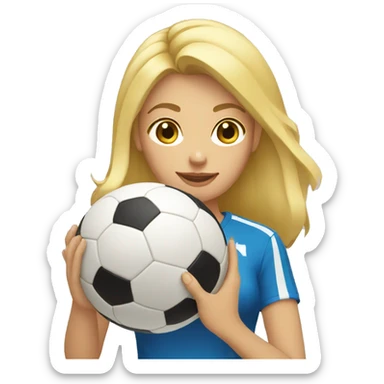blond woman holding a soccer ball in her hand sticker