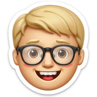nerd emoji with thick glasses, buck teeth, cheerful expression, apple style sticker