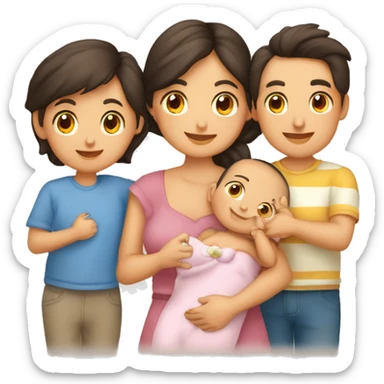 Familia hombre moreno mujer morena bebé y dos niños 4 miembros sticker