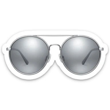 A pair of luxury sunglasses emoji with silver chrome frame, smooth rounded lenses, reflective metallic surface, high-end swag aesthetic, minimal and clean design, iOS emoji style, centered, white background sticker