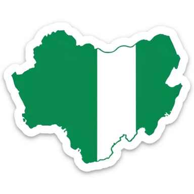 "Nigeria outline filled with the Nigerian flag colors, green-white-green, simple and bold, vector-style, clean and vibrant." sticker