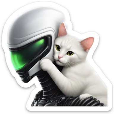 Xenomorph hugs a white cat sticker