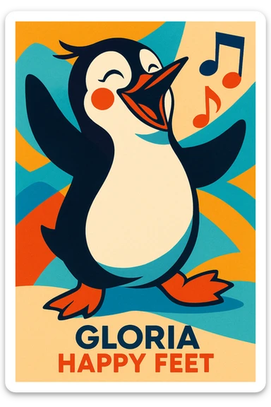 Gloria the penguin from Happy Feet, joyful and singing, vibrant expressive style sticker