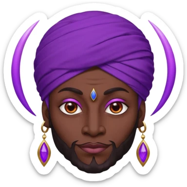 Con el planeta Saturno 🪐 (esto tiene que ser el elemento más importante) , un moro con turbante 👳🏾‍♂️ y la cara del diablo morada esta 😈  sticker