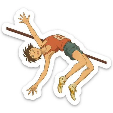 ghibli style high jump athlete, dramatic jump sticker