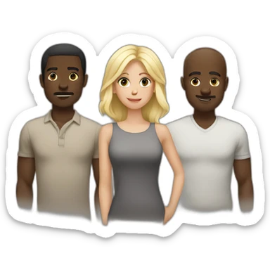 six dark-skinned men stand in a row behind a pale blonde woman sticker