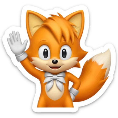 Tails from Sonic the Hedgehog, cheerful, waving sticker