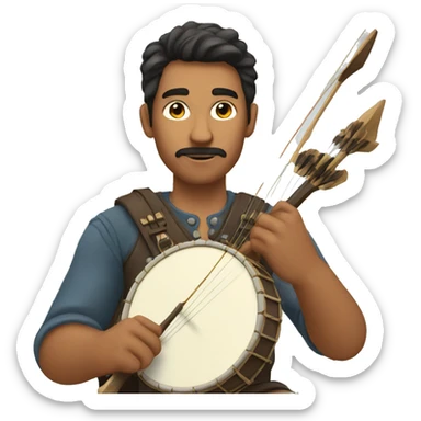 a human banjo with a bow and arrow sticker